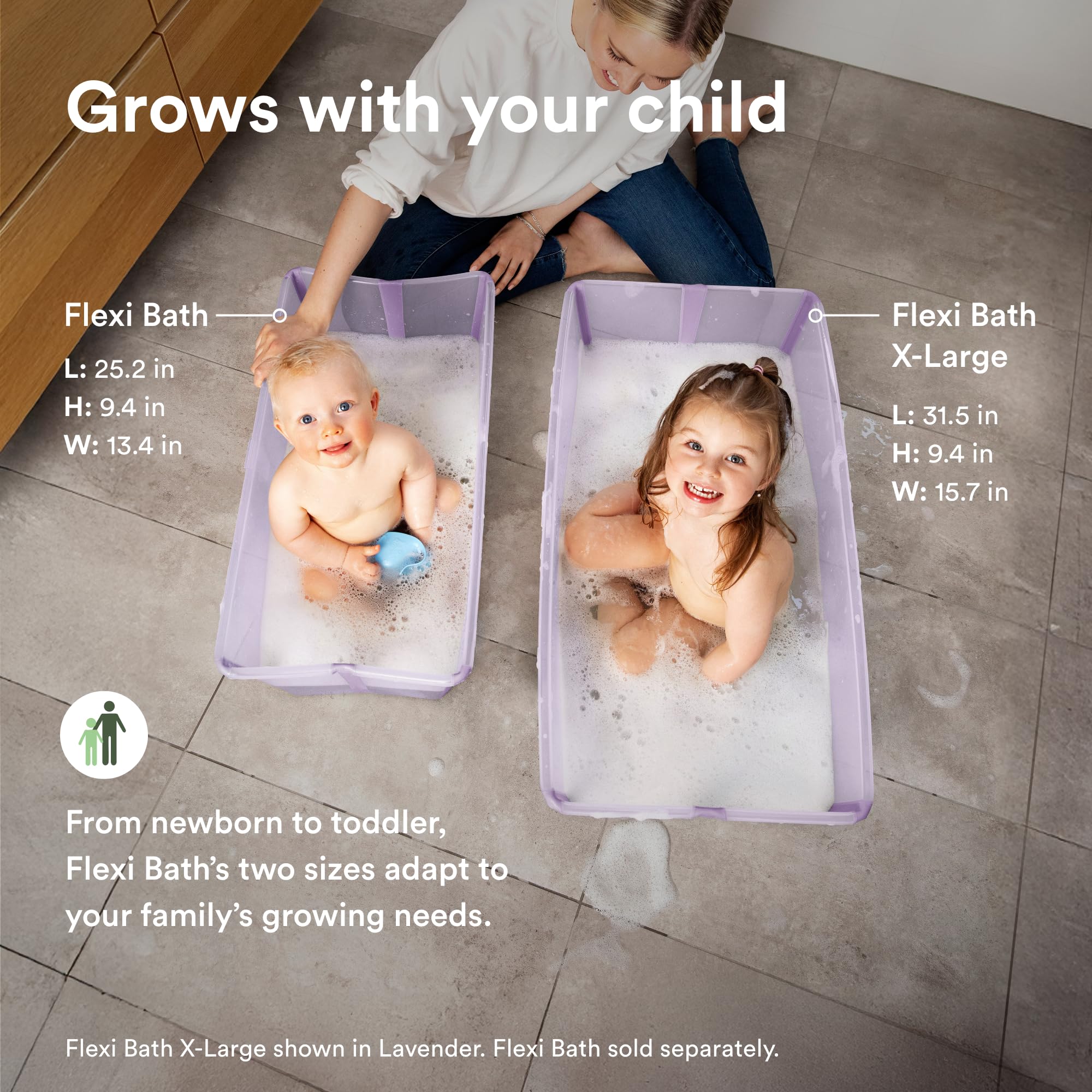 Stokke Flexi Bath X-Large, White - 31.5 x 15.7 x 9.4 in - Best for Infants & Toddlers - Lightweight, Foldable & Easy to Store - Convenient to Use at Home or Traveling