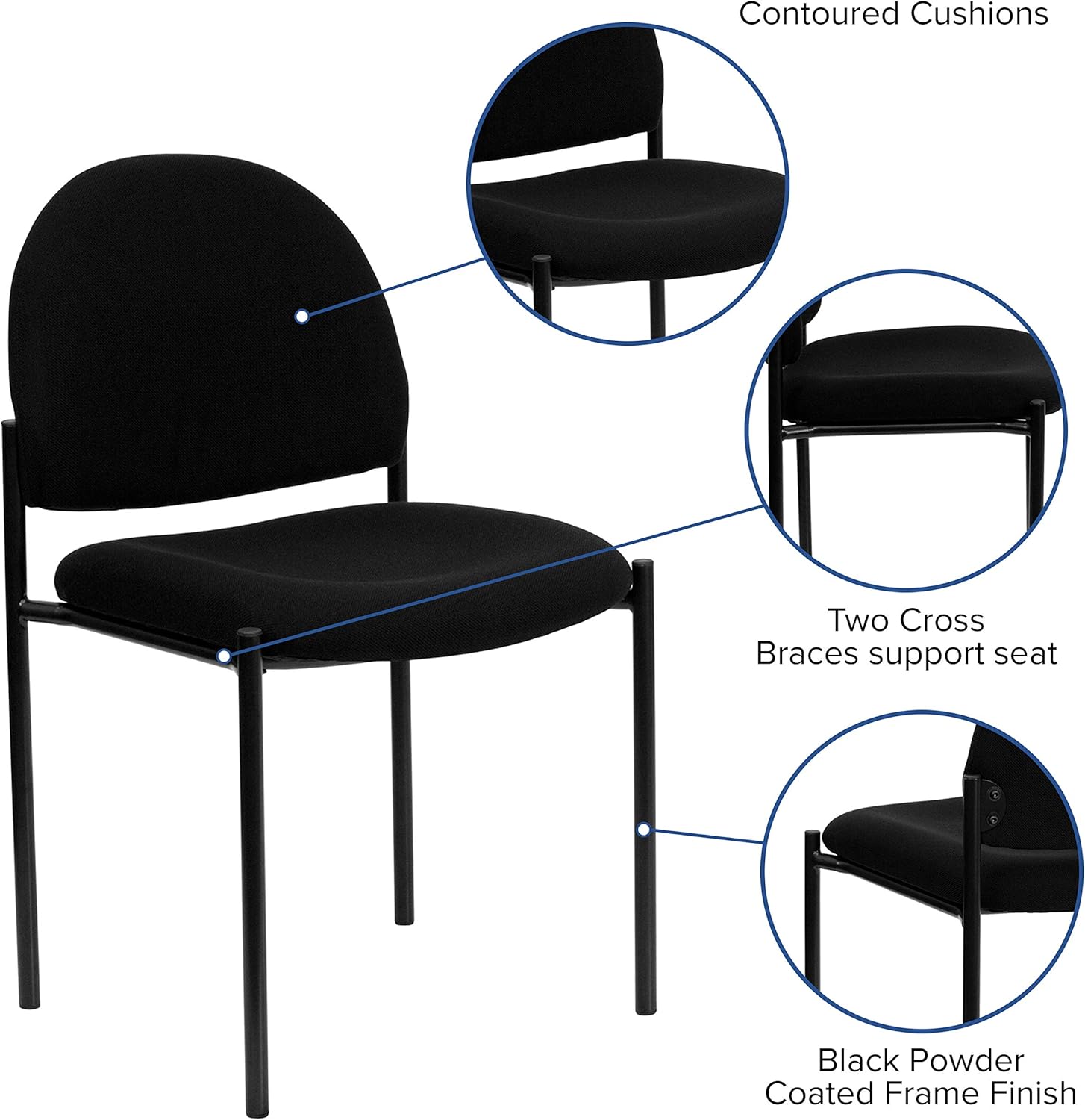 Flash Furniture Comfort Black Fabric Stackable Steel Side Reception Chair: Furniture & Decor