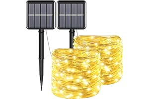 YAOZHOU Solar Lights for Outside, Fairy String Lights Outdoor Waterproof, Warm White 2Pack Total 200LED 66Ft 8 Modes for Christmas, Garden, Patio, Fence, Balcony