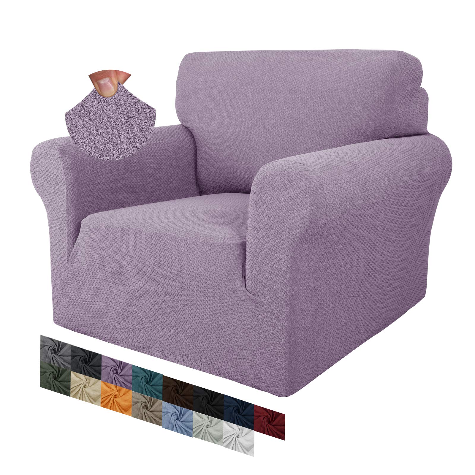 MAXIJIN Creative Jacquard Chair Covers for Living Room, Super Stretch Non Slip Chair Slipcover with Arms Dogs Pet Friendly 1-Piece Elastic Sofa Couch Protector Armchair Cover (1 Seater, Light Purple)
