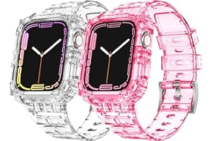ABELTA Compatible with Clear Apple Watch Band 38mm 40mm 41mm 42mm 44mm 45mm with Protective Case,Shockproof Strap for iwatch Bands Series 8 7 6 5 4 3 2 1