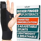 Vive Boxer Finger Splint Brace- Supports Pinky, Ring, Middle Metacarpals | And Knuckles - Right or Left Adjustable Hand Brace - Straightening for Trigger Finger, Injury, Fracture, Broken, Tendonitis