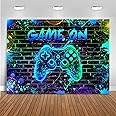 Mocsicka Game On Backdrop Video Game for Boys Level Up Birthday Party Decoration Game Night Arcade Neon Glow Gamer Banner Photography Background (Blue, 7x5ft(82"x60"))