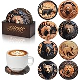 Bar Coaster Set, Drink Coaster for Home Decor, Wood Coffee Coasters (Bear)