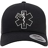 Star of Life EMS Hat – USA Flag Embroidered Trucker Cap, US EMT AMBU Paramedic Snapback Mesh Hat