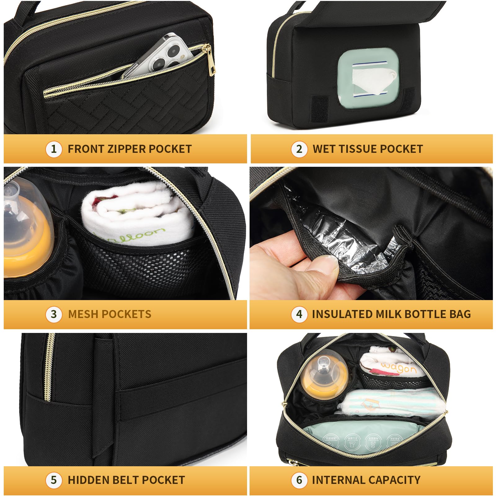 Small Diaper Bag with Portable Changing Pad,Crossbody Diaper Bag Pack with Wipes Pocket,Mini Diaper Bag Fanny Pack for Baby Travel Black