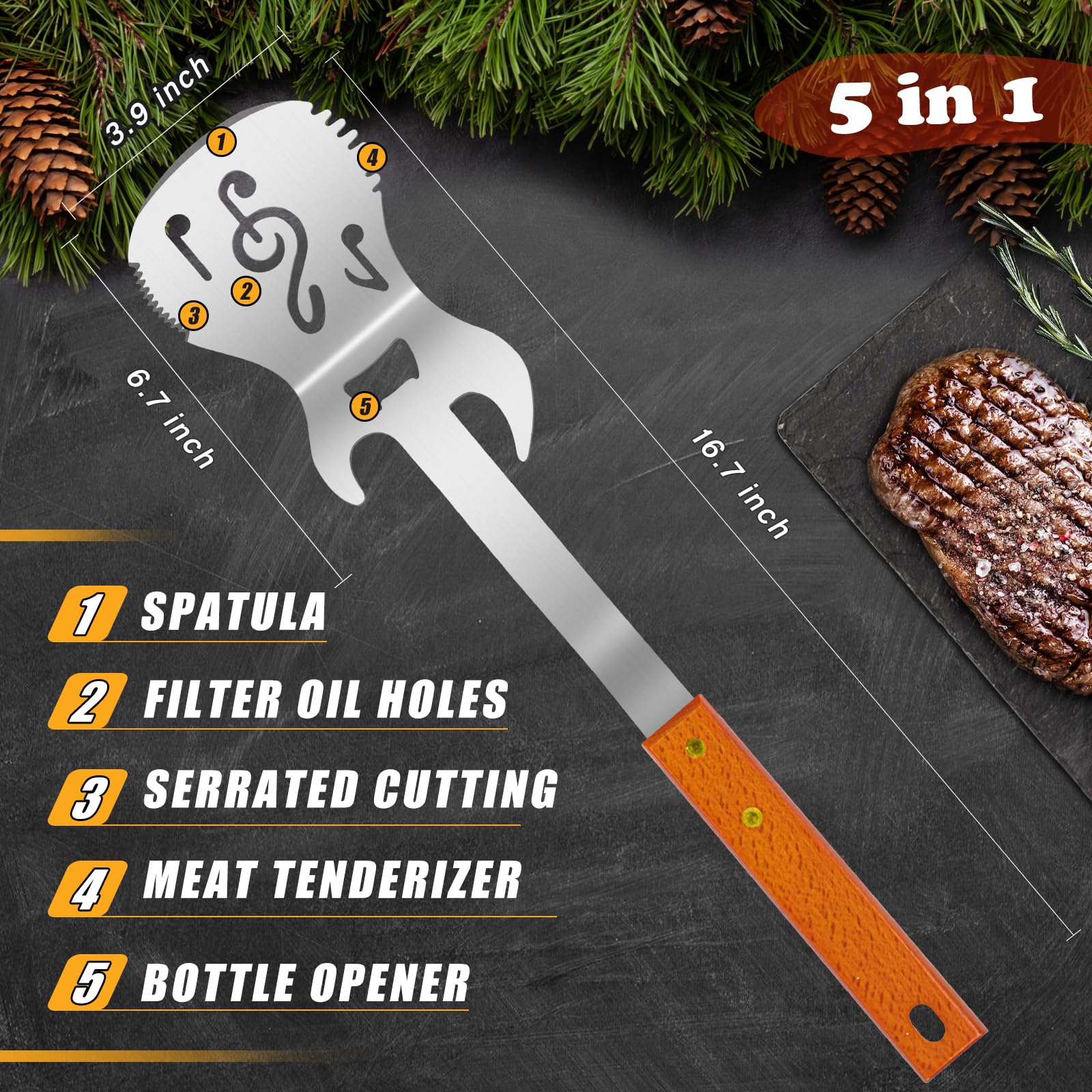 5-in-1 Grillspachtel für Barbecue Grill,Multifunktion 2 Stück Grill Werkzeug Sets mit Metall Spatel und Zange,Einzigartige Grillen Grillwerkzeuge Geschenke für Männer