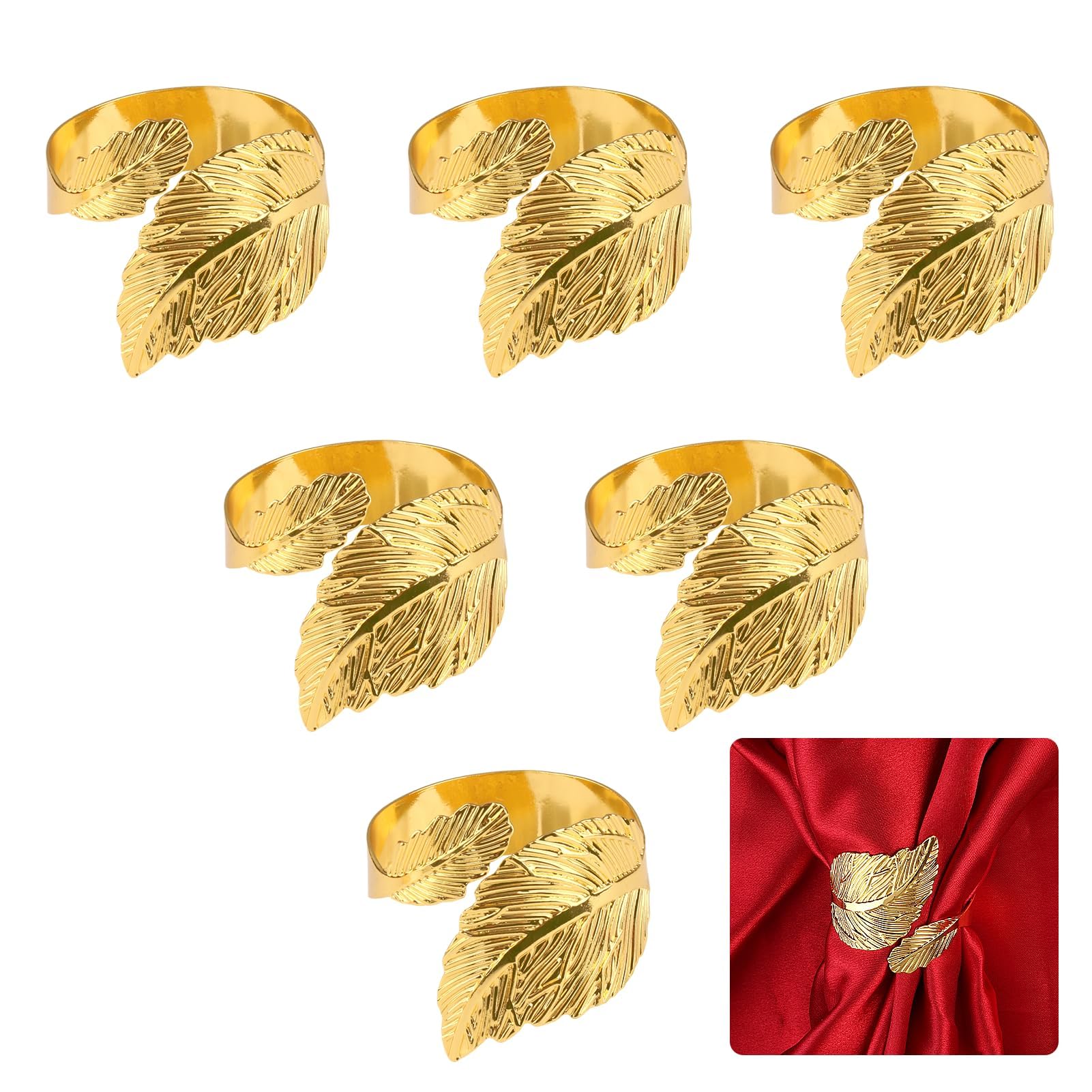 Kasoud Leaf Napkin Rings, 6PCS NapkinRings, Foliage NapkinRings, Party NapkinRings for Wedding Party Table Setting Table Decoration (Gold, Standard)