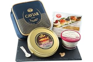 OLMA CAVIAR OLMA Beluga Hybrid Caviar Gift Set - Includes 250g Metal Tin Beluga Fish Roe, Mini Blinis, Creme Fraiche & Mother of Pearl Serving Spoon - Rated Top Black Caviar in the World