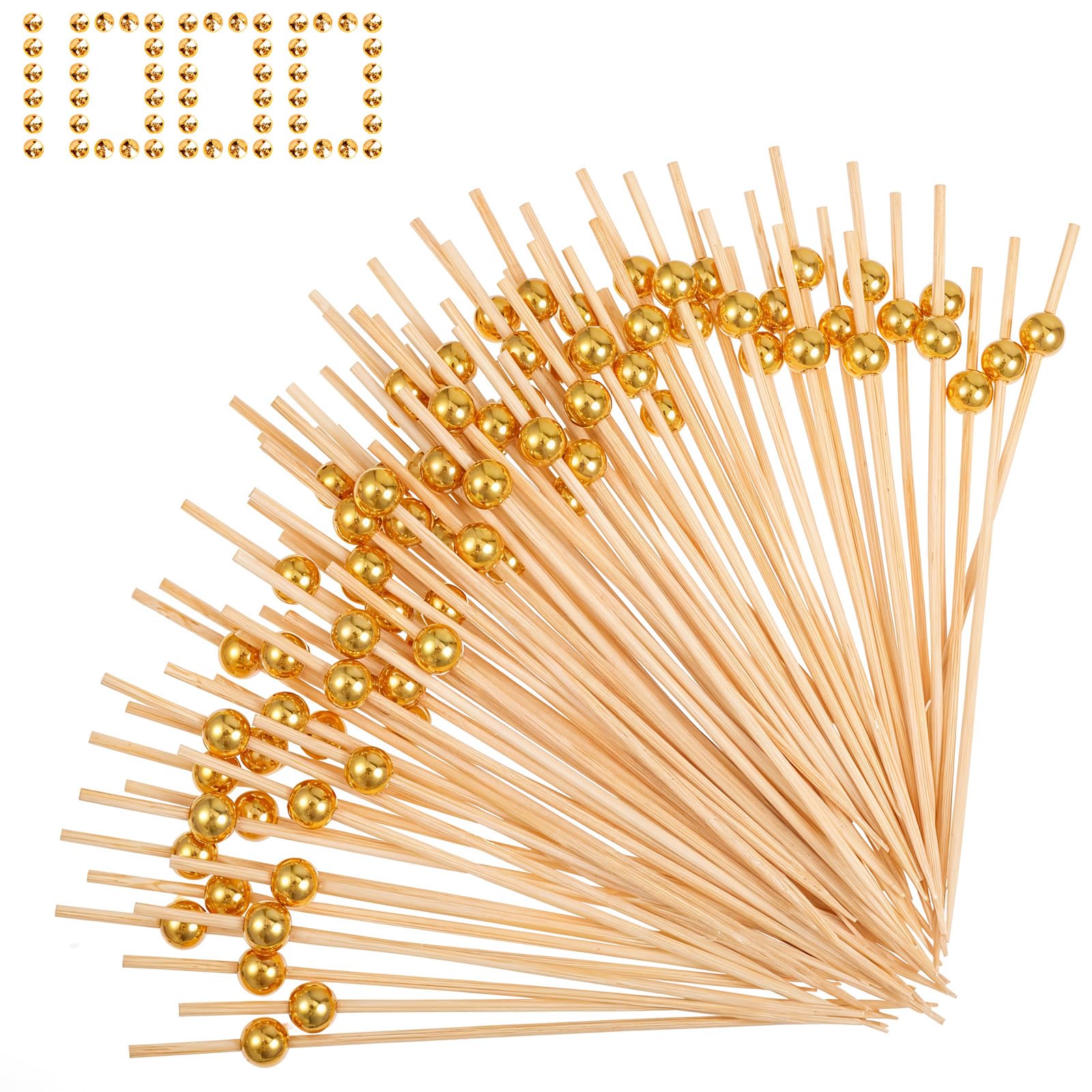 Photo 1 of 1000 Pieces Cocktail Picks Fancy Toothpicks for Appetizers 4.7 Inch Bamboo Cocktail Sticks Appetizer Skewers for Drinks, Fruit, Charcuterie, Wedding Food Party, Gold
