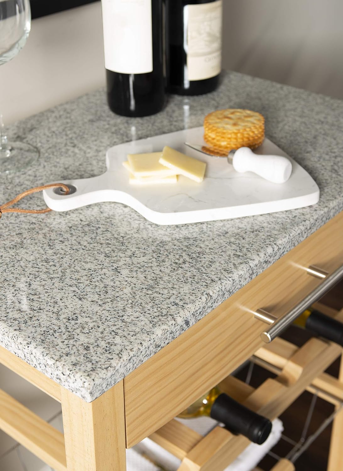 Linon Kitchen Island Granite Top, 33.88" x 22.8" x 15.63", Natural - Kitchen Islands & Carts