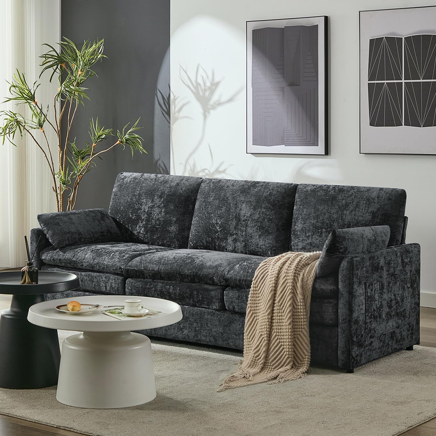Photo 1 of ***INCOMPLETE***Tbfit Modern Couch, 89" Cloud Sofa, Spring Seat Cushions, Comfy 3-Seater w/Pillows, Chenille Fabric Removable Covers, Soft Upholstered Living Room Furniture for Home Apartment, Dark Gray