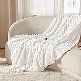 Bedsure Heated Blanket Electric Throw - Thick Striped Flannel Electric Blanket, Heating with 4 Time Settings, 6 Heat Settings, and 3-Hour Timer Auto Shut Off, Gift for Grandma (50x60 inches, White)