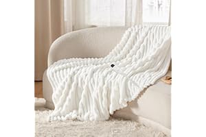 Bedsure Heated Blanket Electric Throw - Thick Striped Flannel Electric Blanket, Heating with 4 Time Settings, 6 Heat Settings, and 3-Hour Timer Auto Shut Off, Gift for Grandma (50x60 inches, White)