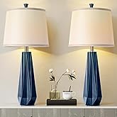 WIHTU 3 Color Temperature Table Lamps Set of 2, 27'' Navy Blue Modern Table Lamp for Living Room, Beside Lamp with Linen Shad