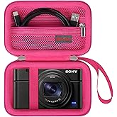 Elonbo Carrying Case for Sony RX100 VII/ RX100 III/ RX100 VI/ RX100 V/ RX100 IV/ RX100 II/ RX100 Digital Camera, Sony RX100 Vlogging Camera Hard Travel Bag, Mesh Pocket fits Battery Cable, Raspberry