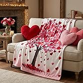 Horaldaily Valentine Flannel Blanket Throw, Valentine Love Hearts Tree Soft Fuzzy Plush Cozy Fleece Blankets for Couch Sofa Bed Lounging, Ideal Gifts for Kids Adults Wife Self, 50x60