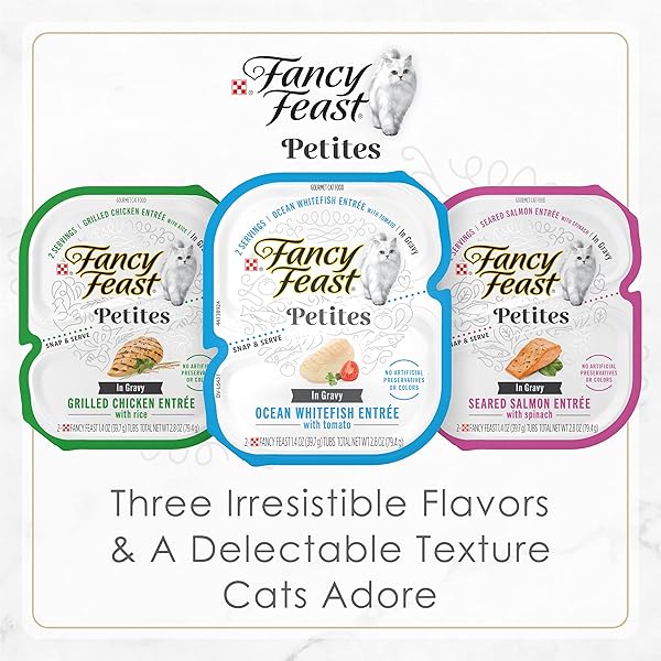 PURINA FANCY FEAST GOURMET WET CAT FOOD VARIETY PACK, PETITES GRAVY COLLECTION, BREAK-APART TUBS, 24 SERVINGS – (PACK OF 12) 2.8 OZ. TUBS