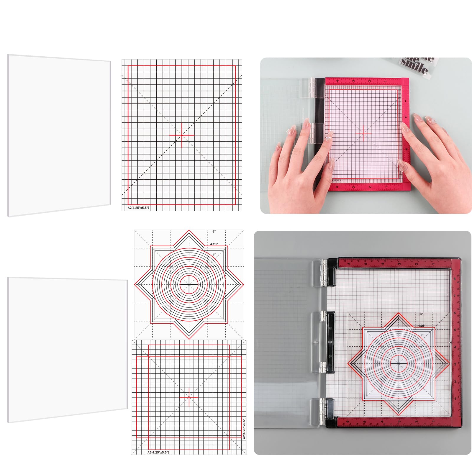 Briartw Grip Mat with Printed Guides,4.75x6,6x6 Multi-Use Non-Slip Sticky Mats Fit in Stamp Positioning Tool,Photopolymer Mat for Centering & Aligning Tape-Free Stenciling Ink Blending