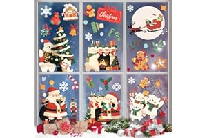 Wothfav 143 Pcs Christmas Decorations, 9 Sheets Christmas Window Clings for Glass, Santa Snowman Bears Xmas Stickers, Holiday Window Decals for Indoor Home Party Decor