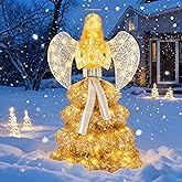 Vongrasig 5 FT Christmas Angel Outdoor Lighted Holiday Displays, Pre-lit 3D Outdoor/Indoor Glittered Angel with 100 Warm Lights, Bow, Zip Ties, Stakes for Birthday Party Decoration