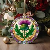 Scottish Thistle Christmas Ornament 2026 &ndash; Round Ceramic Ornament Double Sided &ndash; Scotland Celtic Holiday Ornament, Stained Glass Style Ceramic Tree Decoration, Scottish Heritage Ornament Gift(Q-16)