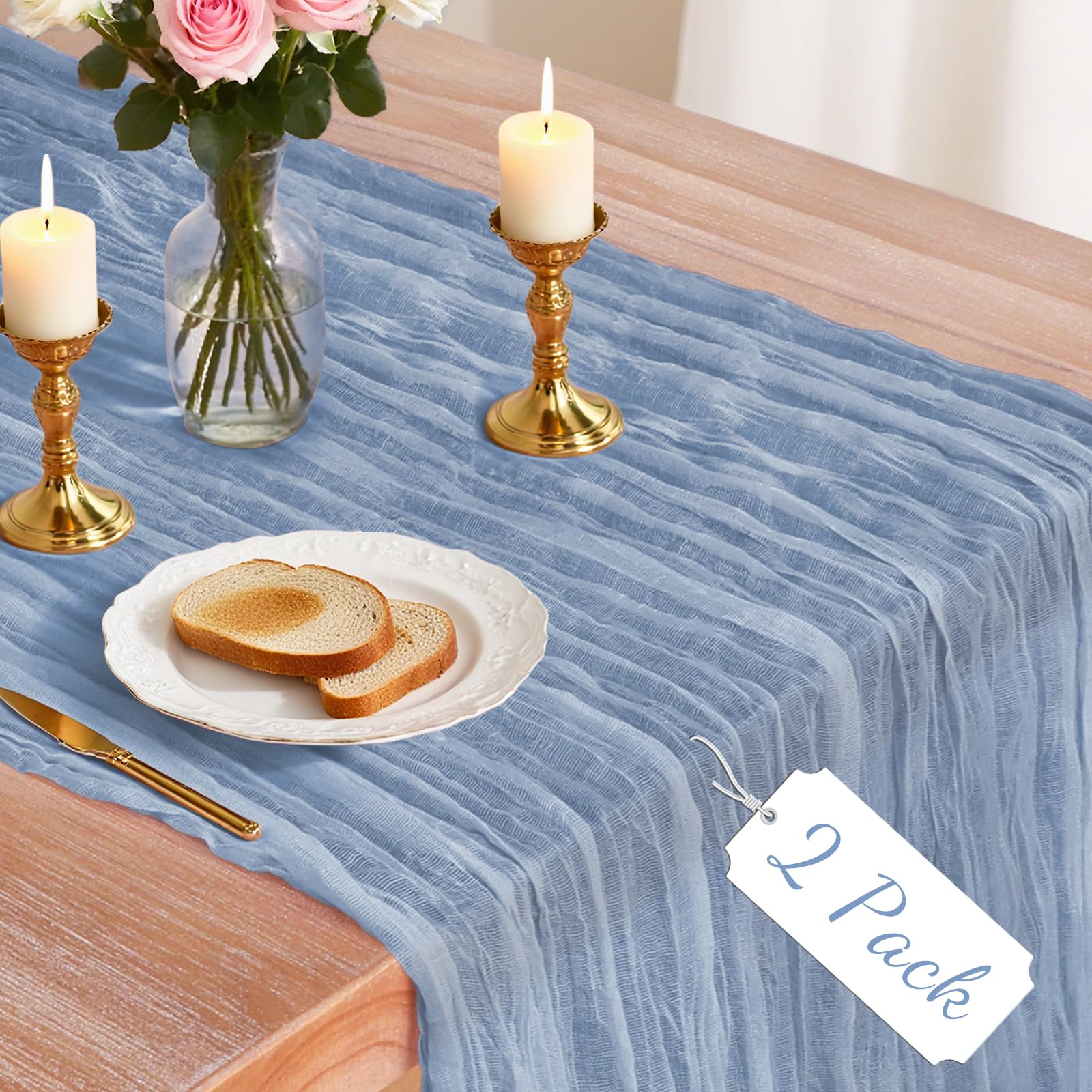 Photo 1 of 2 Pack Dusty Blue Cheesecloth Table Runner, 10Ft Boho Gauze Cheese Cloth Table Runners for Wedding, Party, Dinner, Baby Shower, 120 Inches Long Table Runner for Easter, Father's Day Decor1058686655