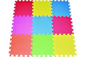 POCO DIVO 9-Tile Multi-Color Exercise Mat, Solid Foam EVA Playmat, Baby Safety 9SQFT Soft Play Floor, Square Tiles Kids Interlocking Puzzle Mats