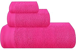 MALLONI HOME Ultra Soft 3 Pack Cotton Towel Set, Contains a Bath Towels 28x55 inch, a Hand Towels 16x24 inch & a Wash Coths 12x12 inch, Ideal Everyday use, Compact & Lightweight - Hot Pink