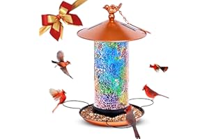Ottsuls Solar Bird Feeders for Outdoors Hanging, Luxury Mosaic Glass Metal Vintage Lantern Birdfeeder, Unique Garden Gifts for Birthday Mom, Dad, Grandma,Bird Lovers