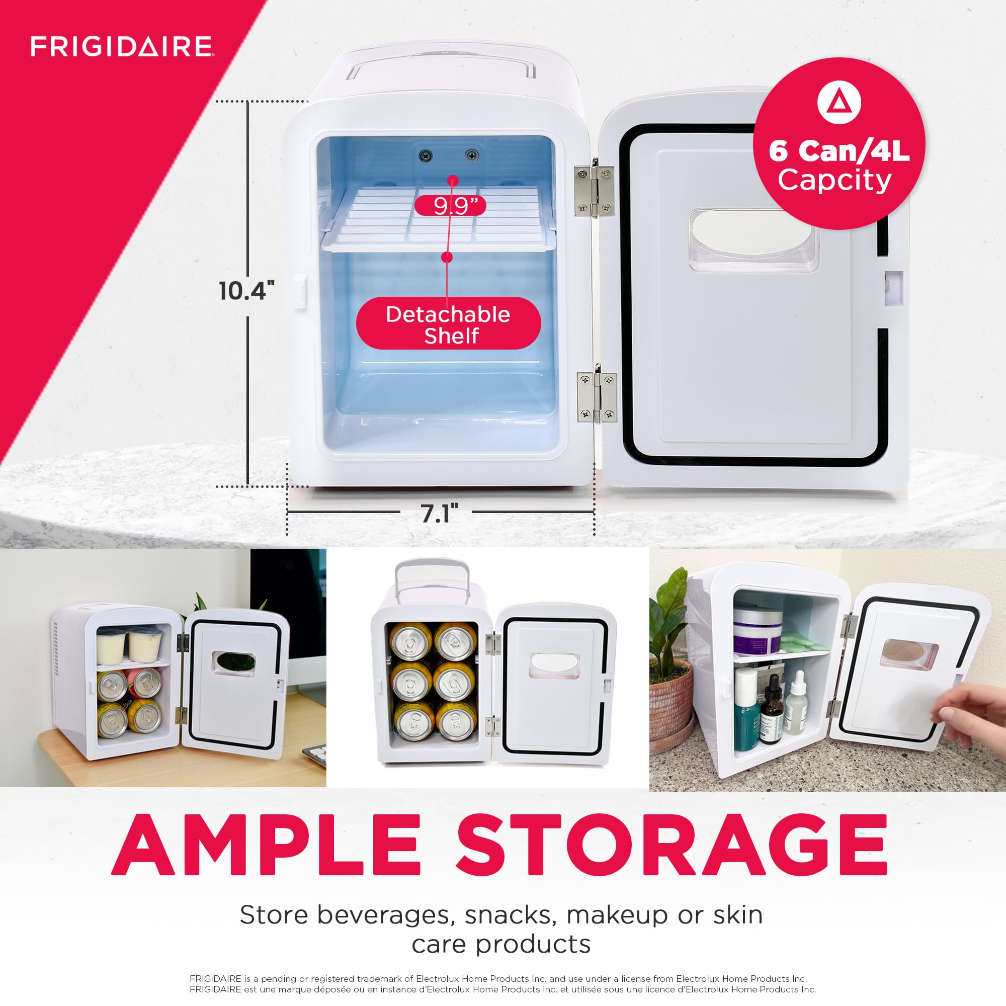 Frigidaire EFMIS129-WHITE, Mini Portable Fridge, 4 Litres Capacity, Chills Six 12oz Cans, 100% Freon-Free & Eco Friendly, Beverage Cooler- White - Image 3