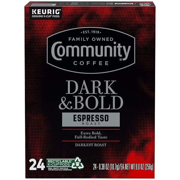 COMMUNITY COFFEE DARK & BOLD ESPRESSO ROAST 96 COUNT COFFEE PODS, COMPATIBLE WITH KEURIG 2.0 K-CUP BREWERS, 24 COUNT (PACK OF 4)