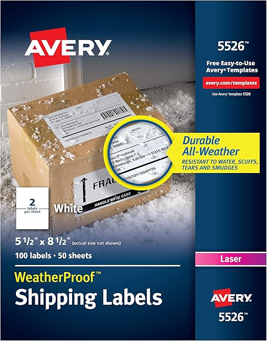 Avery Weatherproof Laser Shipping Labels, 5.5 x 8.5Inches, Pack of 100