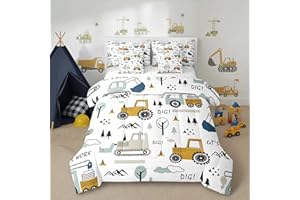 Feelyou Cartoon Car Kids Comforter Set with Sheets 7 Piece Full Size Construction Bedding Set Boys Decor Equipment Trucks Bed