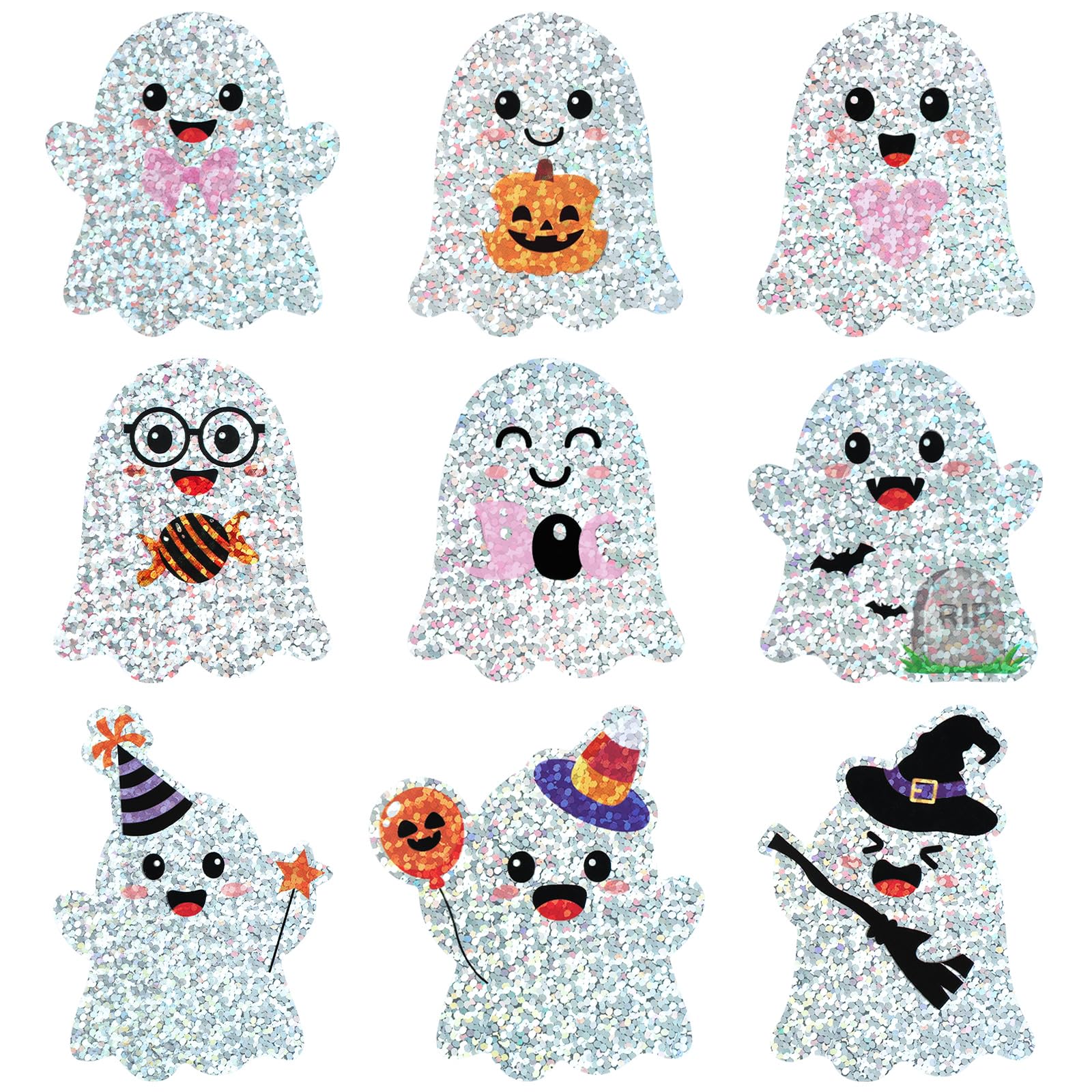 Photo 1 of 2 Inch Halloween Ghost Stickers Cute Laser Ghosts Sticker for Gift Candy Bags Envelope Card Pink Boo Labels Tags for DIY Crafts Journal Party Favors Supplies Halloween Decorations, 9 Designs 108PCS