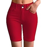 roswear Women's Mid Rise Skinny Butt Lifting Stretchy Bermuda Jeans Shorts