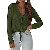 PRETTYGARDEN Crochet Cardigan Sweaters for Women Trendy Spring Summer Long Sleeve Tie Front Tops Boho Beach Vacation Clothes