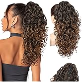 Flufymooz 100οΌ
Pure Protein Ponytail Extension, 18 Inch Curly Claw Clip Ponytail Hair Extensions Natural Soft pony tail hairpiece for women-Dark Almond Brown with Copper