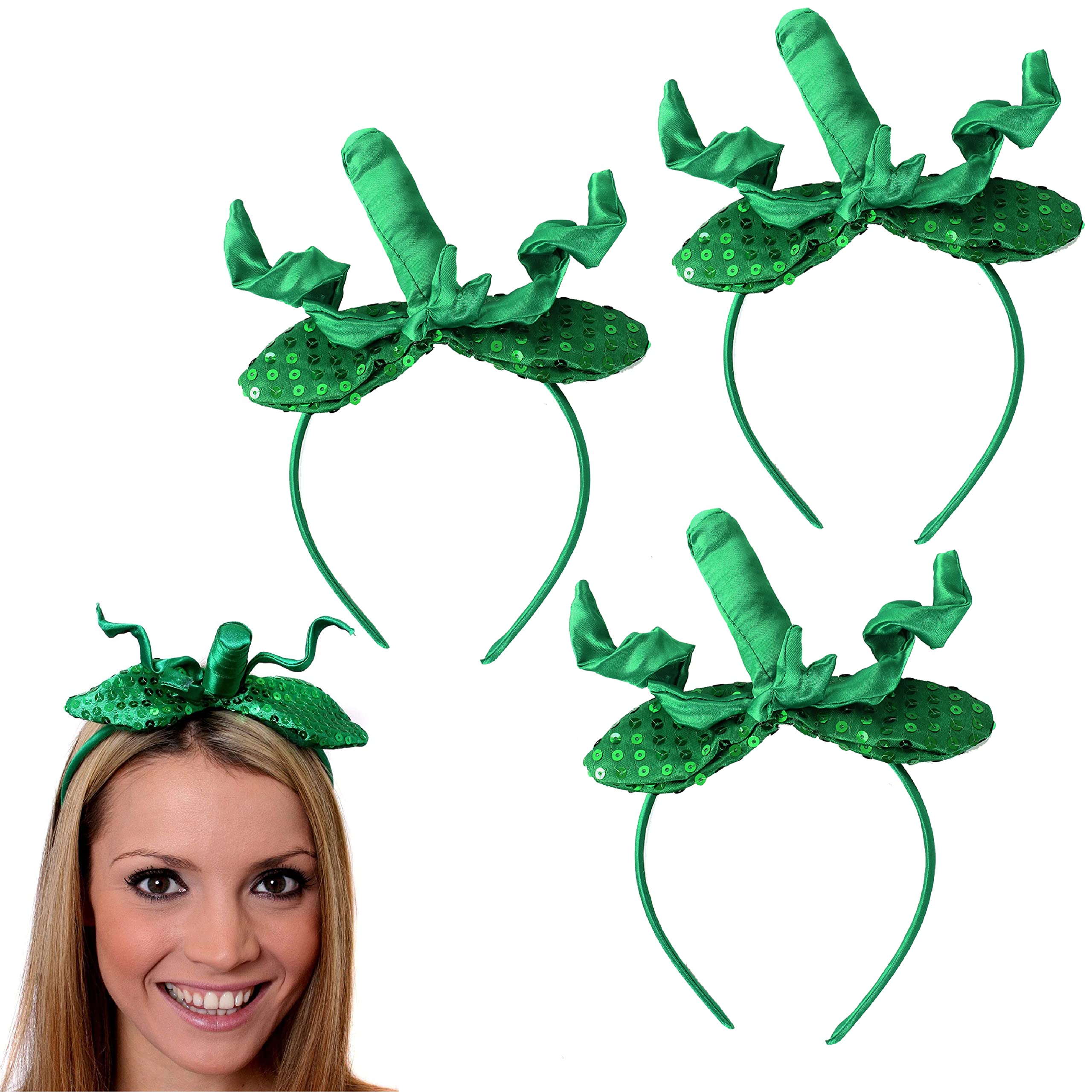 Ladies Pumpkin Headband Halloween Fancy Dress Accessory Green Sequin & Satin Pumpkin Head Piece - Pack Of 1
