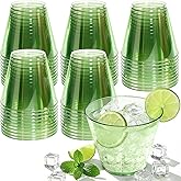 Glowserve 150 Pack Plastic Cups 9 oz Green Clear Plastic Christmas Cups for Cocktail Fancy Disposable Cup for Party Stemless Wine Glasses for Wedding Thanksgiving Christmas Party Graduation