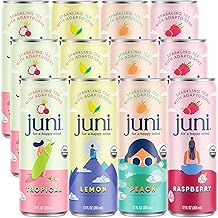 Juni Sparkling Adaptogen Drink with Ashwagandha, Lion&rsquo;s Mane &amp; Reishi Mushrooms | Green Tea for Focus, Zero Sugar, 5 Calories