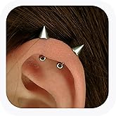 TRBR 16G 14G 2PCs Silver Spike and Ball Cartilage Earring, Silver Spike Helix Piercing Jewelry, Spike Helix Earring, Cartilage Earring, Industrial Barbell