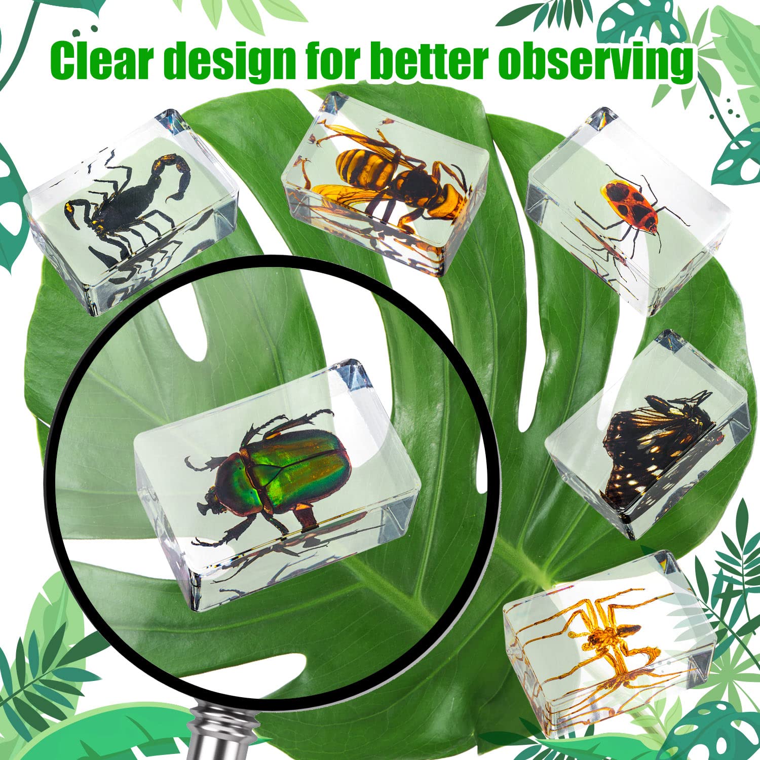 Creepy Crawlers 16 Pcs Ocean Animal Insect In Resin Specimen Bugs Collection