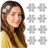 8 Pcs Rhinestone Snowflake Hair Clip Christmas Barrettes Silver Snowflake Hairpins Winter Xmas Barrettes Christmas Hair Accessories for Women Girls Princess Party