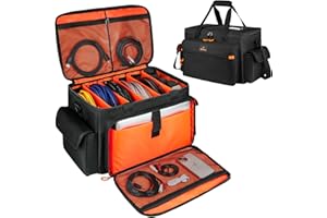 MRINCA DJ Gig Bag for Equipment - Large DJ Cable File Bag with Laptop Sleeve & Detachable Dividers, Thick Padded Professional DJ Equipment Organizer Case for Travel (Bag Only)