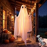 Eoubed Halloween Decorations Outdoor 6FT Large Hanging Swinging Ghost Decor | Light Up Halloween Decorations with Time Mode Remote, Height-Adjustable Pre-Assembled Ghost Swing for Yard Party Porch Tree