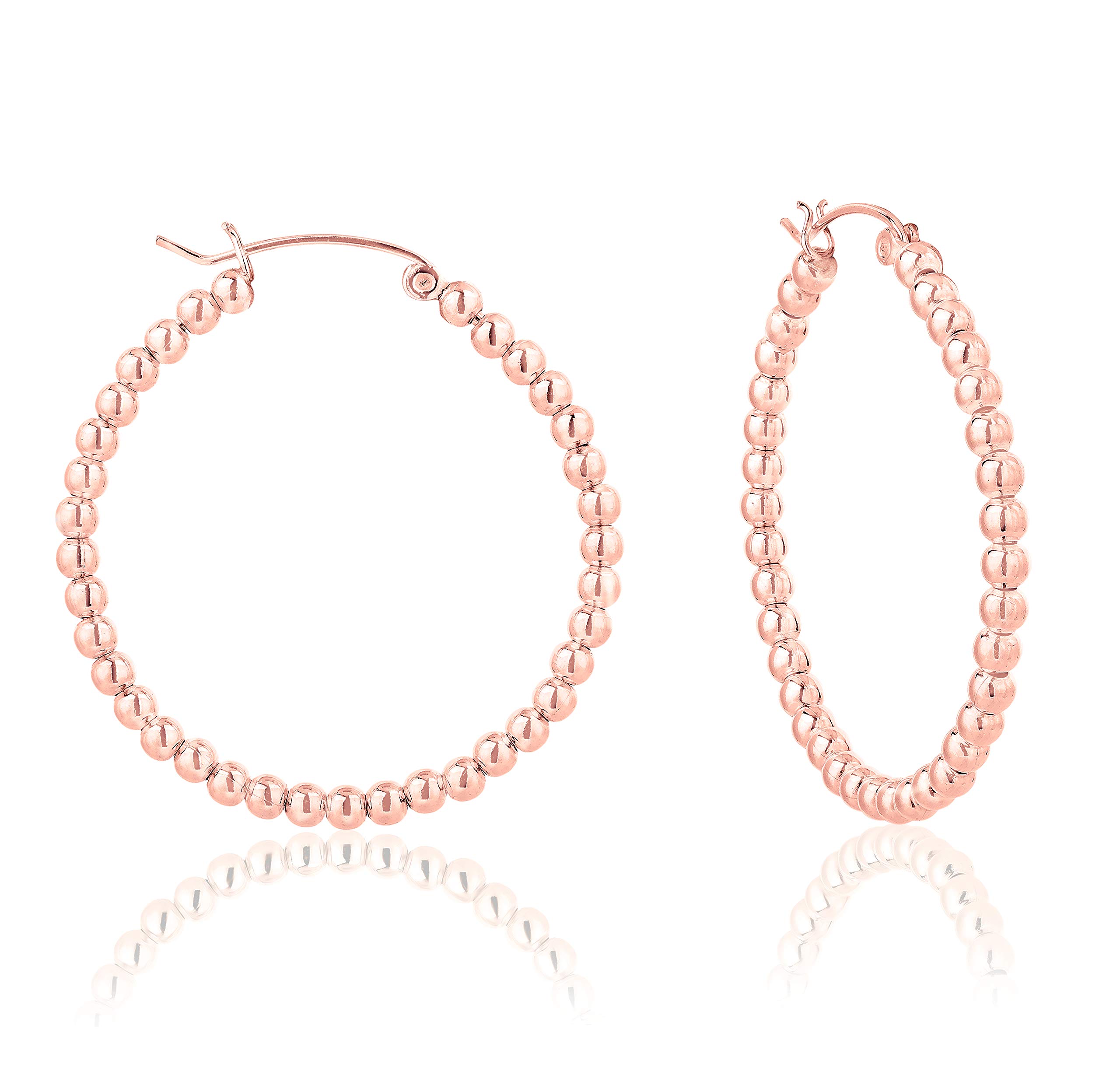 DTPSilver - 925 Sterling Silver Rose Gold Plated Creole Hoops Earrings with balls - Thickness 3 mm - Diameter 40 mm