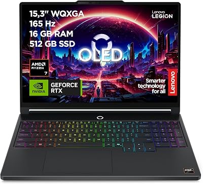 Legion 5 Gen 11 - Portátil Gaming IA 15.3" OLED (AMD Ryzen 7 250, NVIDIA GeForce RTX 5050, 165Hz, 16GB RAM, 512GB SSD, Wi-Fi7, Sin Sistema Operativo) QWERTY Retroiluminación RGB, Español-Negro