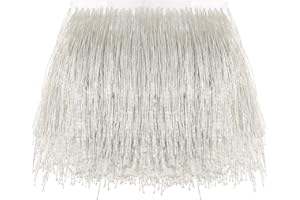 AWAYTR 1 Yard Beaded Fringe Trim - 6in Wide Glass Beaded Fringe for Dress Clothing and DIY Crafts (Silver)