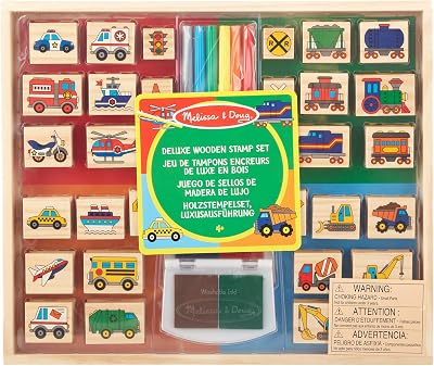 Melissa & Doug Wooden Stamp Colouring Set Vehicles Kids Age 4+ Arts Crafts